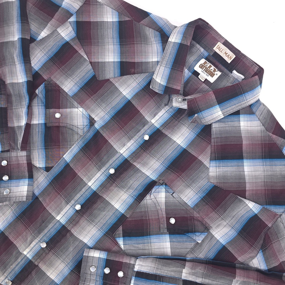 Ely Cattleman Western Snap Shirt Mens XXLT Plaid Long Sleeve‎ Cowboy Ranchwear